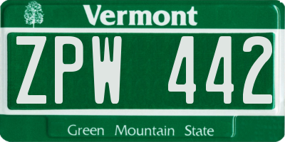 VT license plate ZPW442