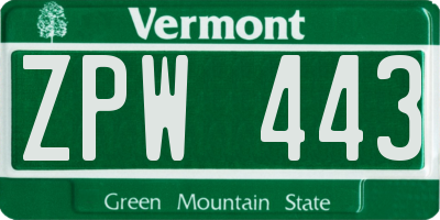 VT license plate ZPW443