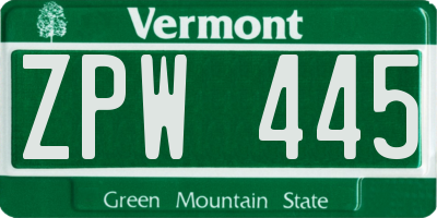 VT license plate ZPW445