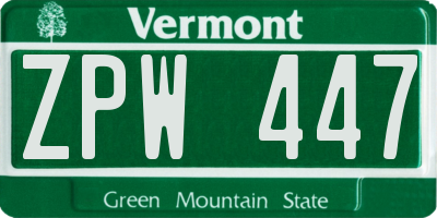 VT license plate ZPW447