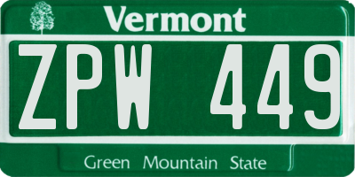 VT license plate ZPW449
