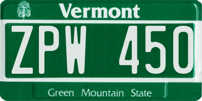 VT license plate ZPW450