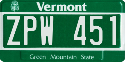 VT license plate ZPW451