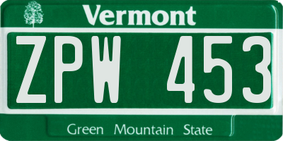 VT license plate ZPW453