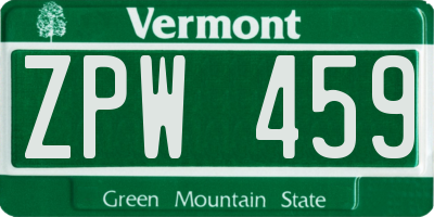 VT license plate ZPW459