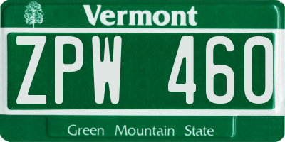 VT license plate ZPW460