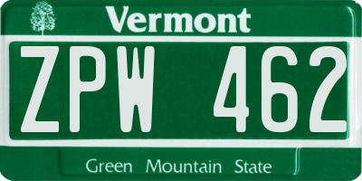 VT license plate ZPW462