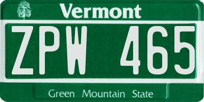VT license plate ZPW465