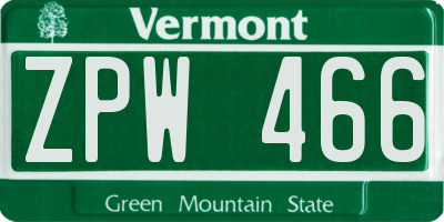 VT license plate ZPW466