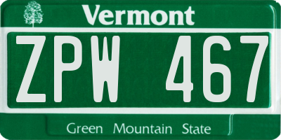VT license plate ZPW467
