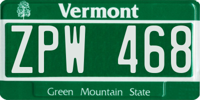 VT license plate ZPW468