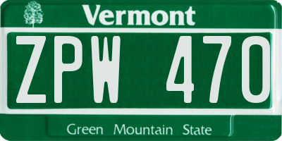 VT license plate ZPW470