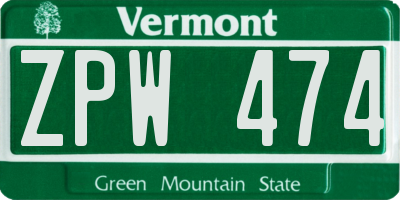 VT license plate ZPW474
