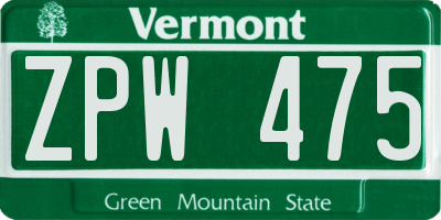 VT license plate ZPW475