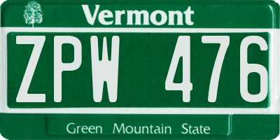 VT license plate ZPW476