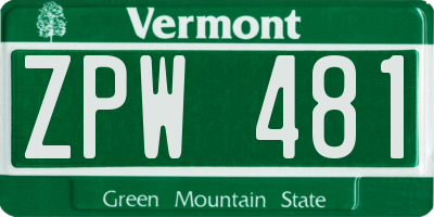 VT license plate ZPW481