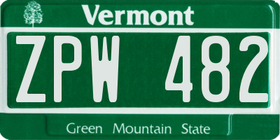 VT license plate ZPW482