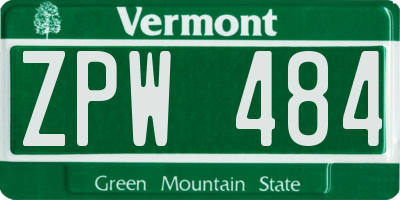 VT license plate ZPW484