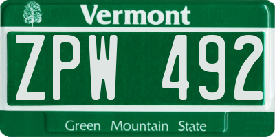 VT license plate ZPW492