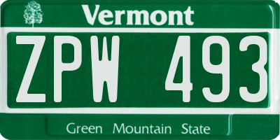 VT license plate ZPW493