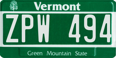 VT license plate ZPW494