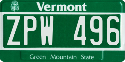 VT license plate ZPW496