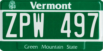 VT license plate ZPW497