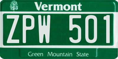 VT license plate ZPW501