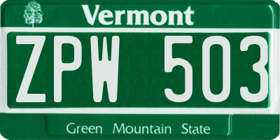 VT license plate ZPW503