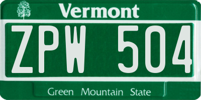 VT license plate ZPW504