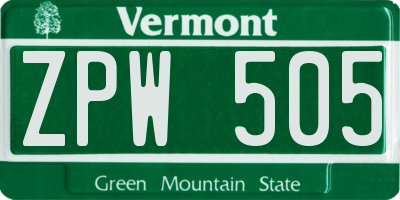 VT license plate ZPW505