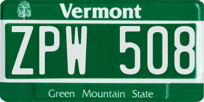 VT license plate ZPW508