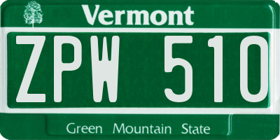 VT license plate ZPW510