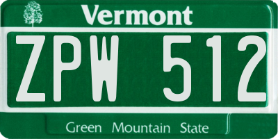 VT license plate ZPW512