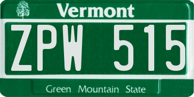 VT license plate ZPW515
