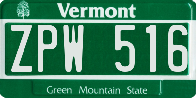VT license plate ZPW516