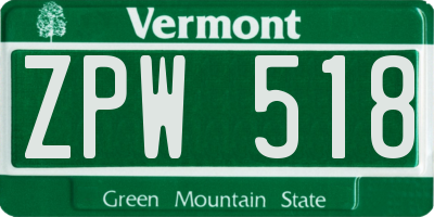 VT license plate ZPW518