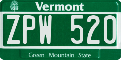 VT license plate ZPW520