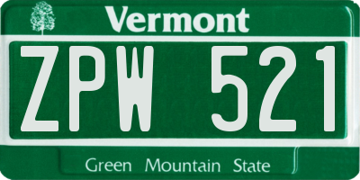 VT license plate ZPW521
