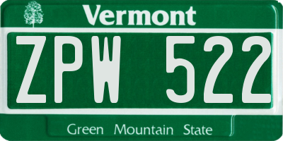 VT license plate ZPW522