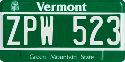 VT license plate ZPW523