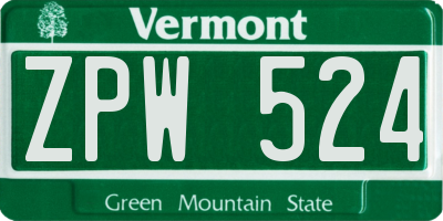 VT license plate ZPW524