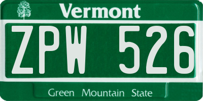 VT license plate ZPW526