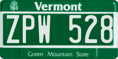 VT license plate ZPW528