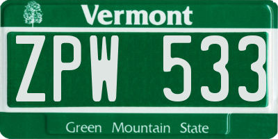 VT license plate ZPW533