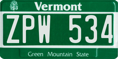 VT license plate ZPW534
