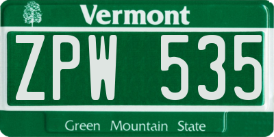 VT license plate ZPW535