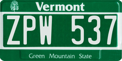 VT license plate ZPW537