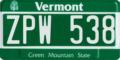 VT license plate ZPW538