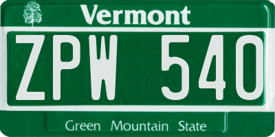 VT license plate ZPW540